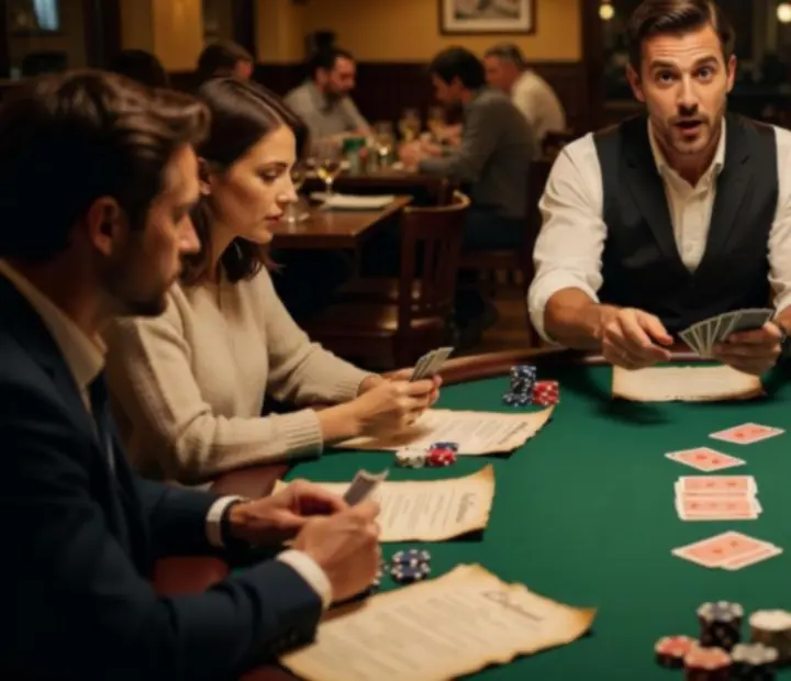 Host welcoming guests at a poker table inside The Parlour Pantry restaurant