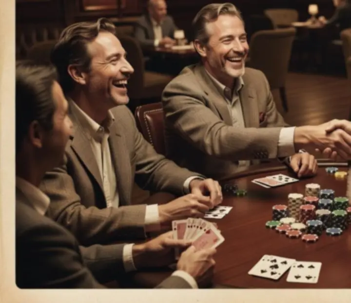Candid collage of hosts and guests enjoying an in-person poker evening inside The Parlour Pantry