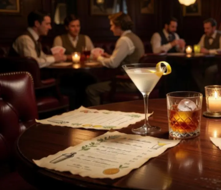 Vintage-inspired cocktails and non-alcoholic drinks at a softly lit card lounge bar