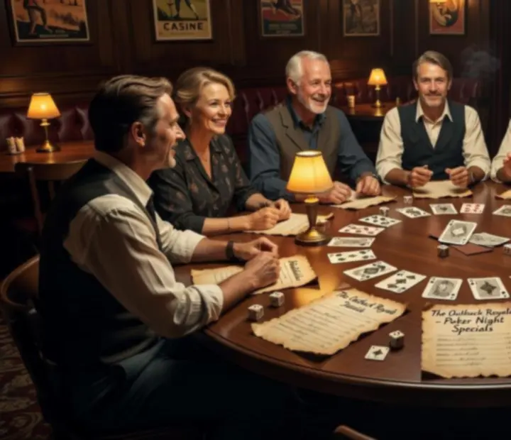 Warmly lit restaurant poker table prepared for an offline card evening
